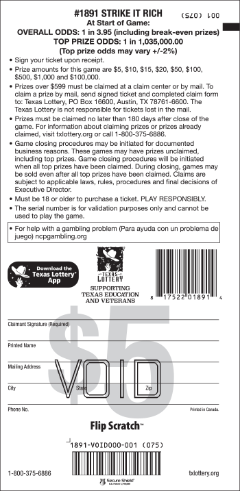 Image of Back of Strike It Rich Ticket