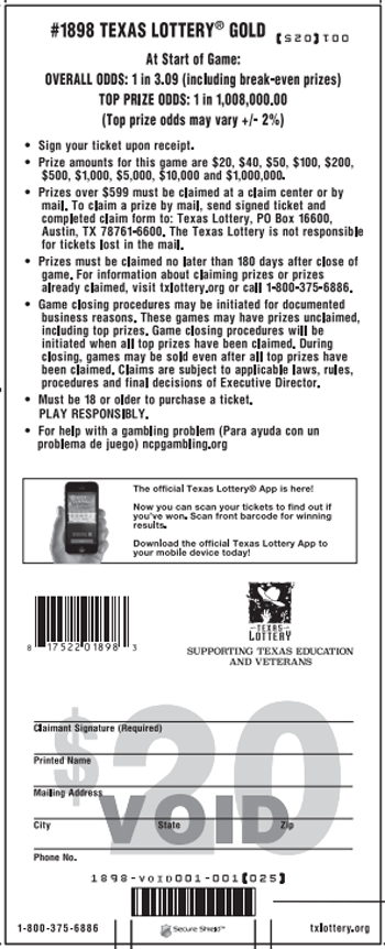 Image of Back of Texas Lottery&reg; Gold Ticket