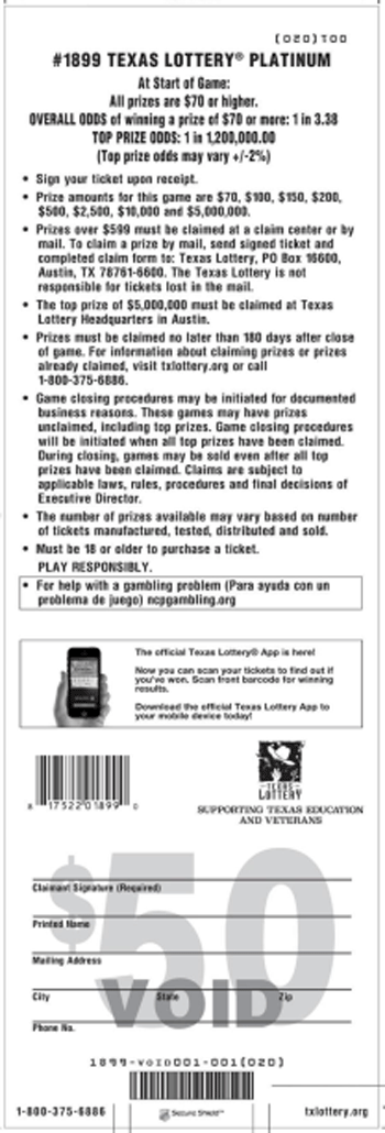 Image of Back of Texas Lottery&reg;  Platinum Ticket