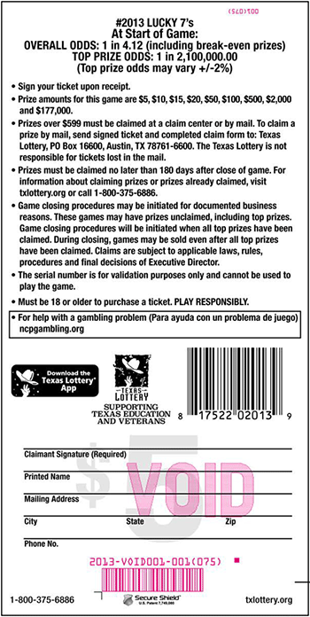 Image of Back of Lucky 7's Ticket