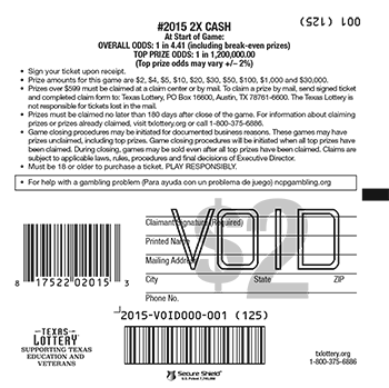 Image of Back of 2X Cash Ticket