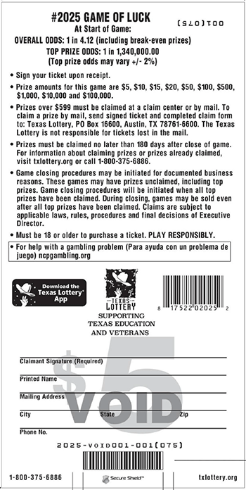 Image of Back of Game of Luck Ticket