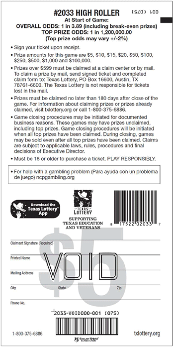 Image of Back of High Roller Ticket