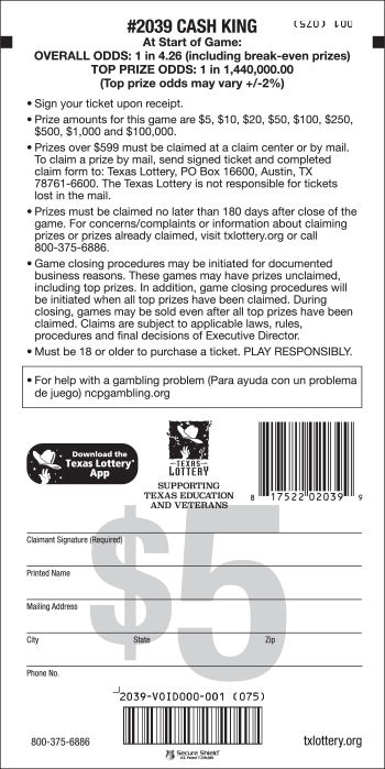 Image of Back of Cash King Ticket
