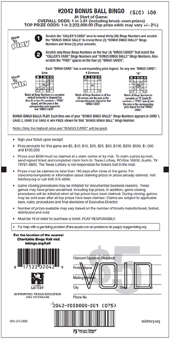 Image of Back of Bonus Ball Bingo Ticket