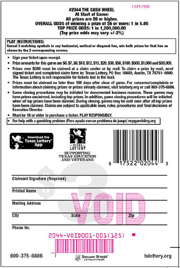 Image of Back of The Cash Wheel Ticket