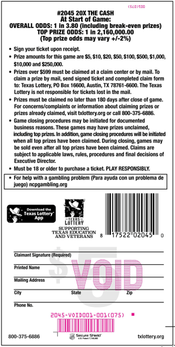 Image of Back of 20X The Cash Ticket