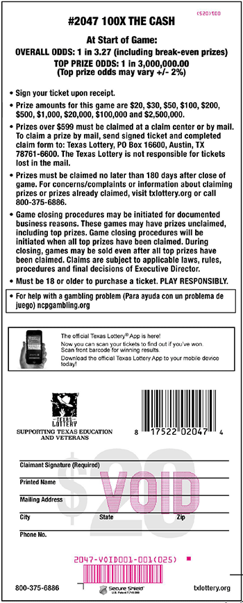 Image of Back of 100X The Cash Ticket