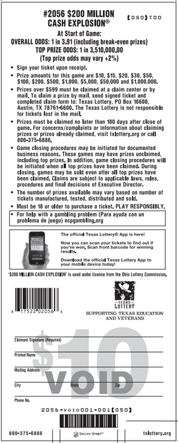 Image of Back of $200 Million Cash Explosion® Ticket