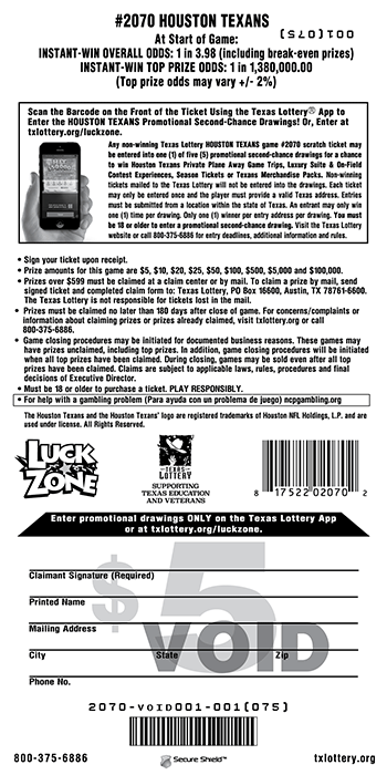 Image of Back of Houston Texans Ticket