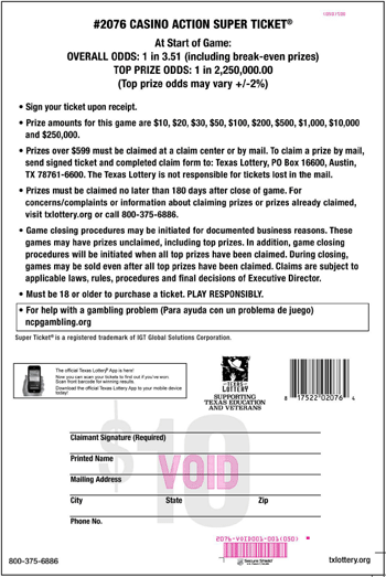 Image of Back of Casino Action Super Ticket® Ticket