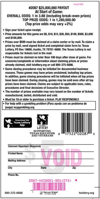 Image of Back of $25,000,000 Payout Ticket