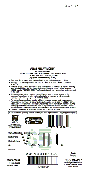 Image of Back of Merry Money Ticket