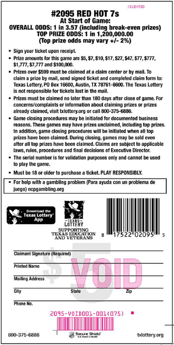 Image of Back of Red Hot 7s Ticket
