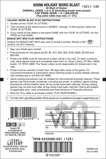 Image of Back of Holiday Word Blast Ticket