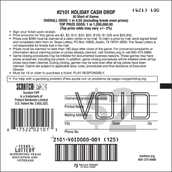 Image of Back of Holiday Cash Drop Ticket