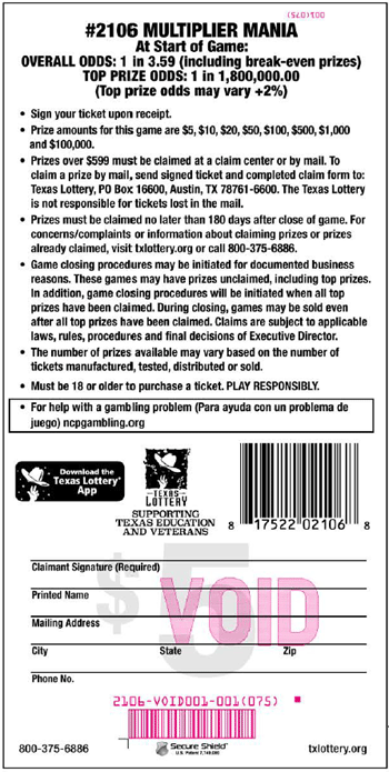 Image of Back of Multiplier Mania Ticket