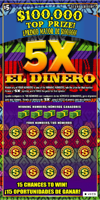 Image of Front of 5X El Dinero Ticket