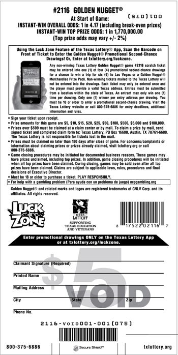 Image of Back of Golden Nugget Ticket