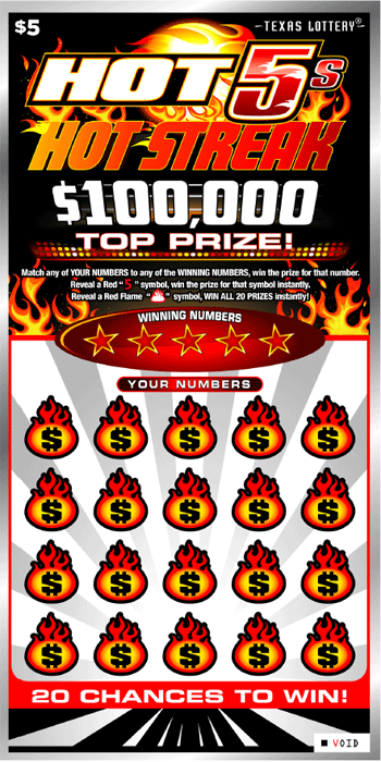 Image of Front of Hot 5s Hot Streak Ticket