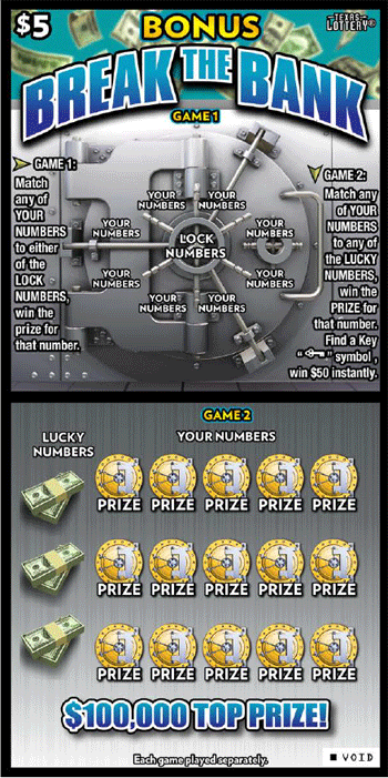 Image of Front of Bonus Break The Bank Ticket