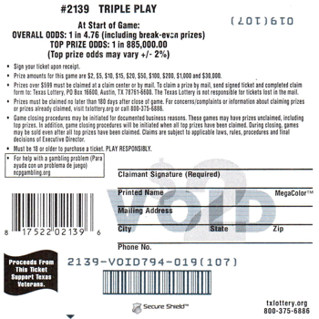 Image of Back of Triple Play Ticket