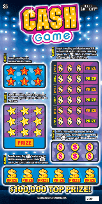 Image of Front of Cash Game Ticket