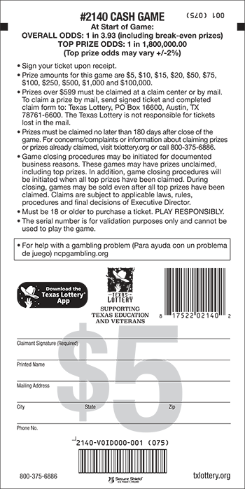 Image of Back of Cash Game Ticket