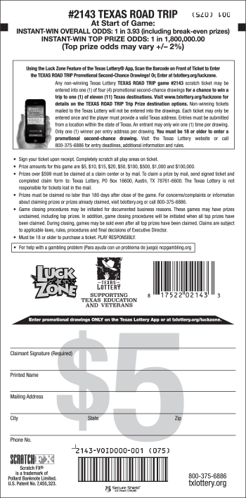 Image of Back of Texas Road Trip Ticket