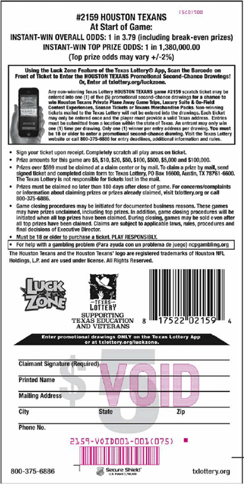 Image of Back of Houston Texans Ticket