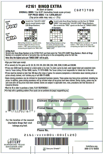 Image of Back of Bingo Extra Ticket