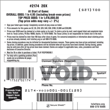 Image of Back of 20X Ticket