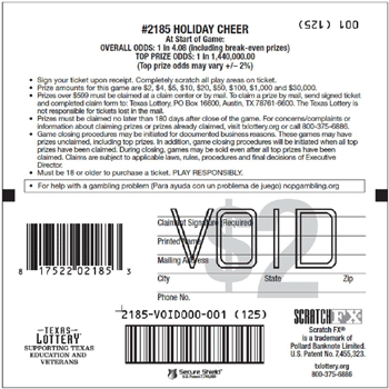 Image of Back of Holiday Cheer Ticket