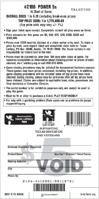 Image of Back of Power 5s Ticket