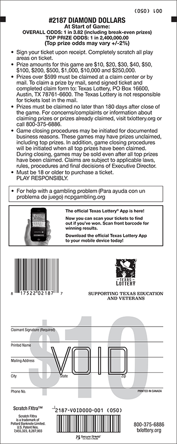 Image of Back of Diamond Dollars Ticket