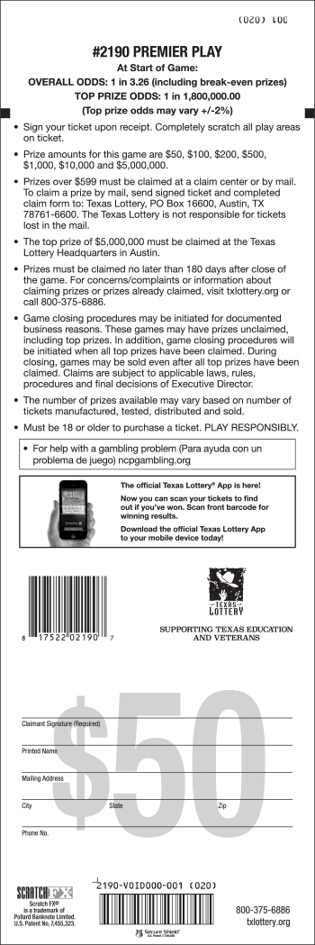 Image of Back of Premier Play Ticket