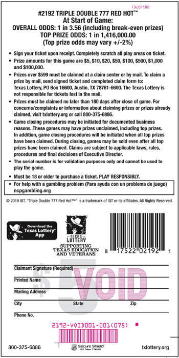 Image of Back of Triple Double 777 Red Hot&trade; Ticket