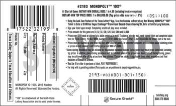 Image of Back of Monopoly™ 10X® Ticket