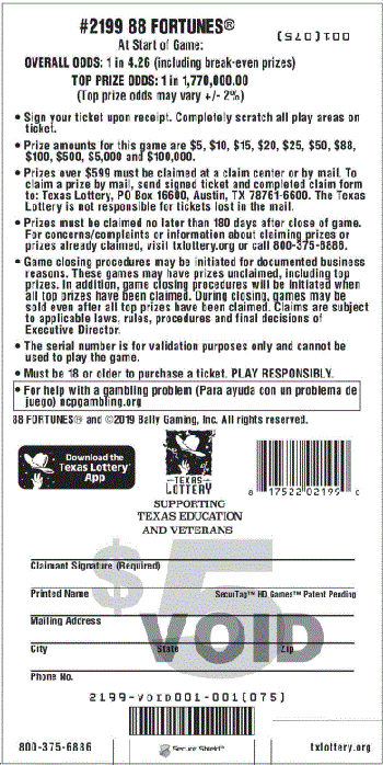 Image of Back of 88 Fortunes® Ticket