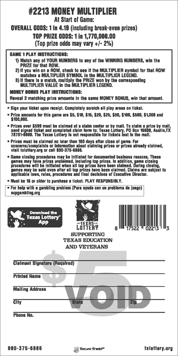 Image of Back of Money Multiplier Ticket