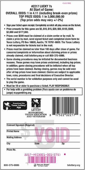 Image of Back of Lucky 7s Ticket