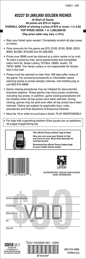 Image of Back of $1,000,000 Golden Riches Ticket