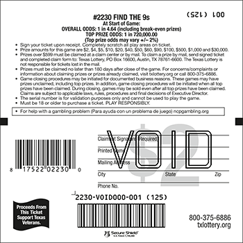 Image of Back of Find the 9s Ticket