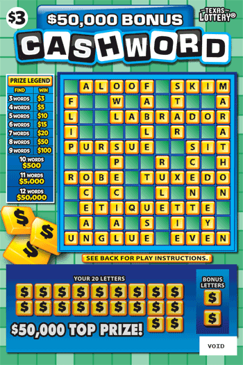 Image of Front of $50,000 Bonus Cashword Ticket