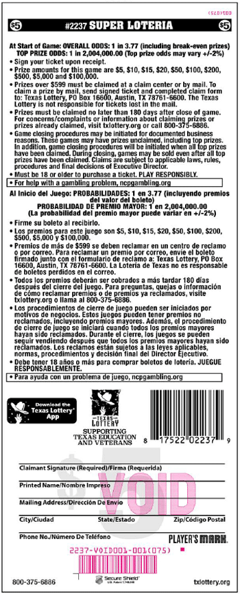 Image of Back of Super Loteria Ticket