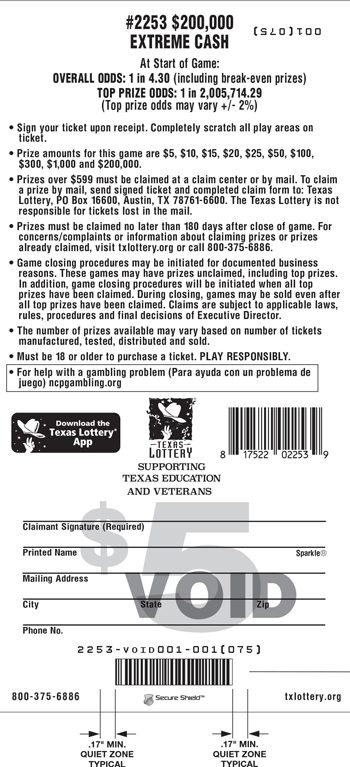 Image of Back of $200,000 Extreme Cash Ticket