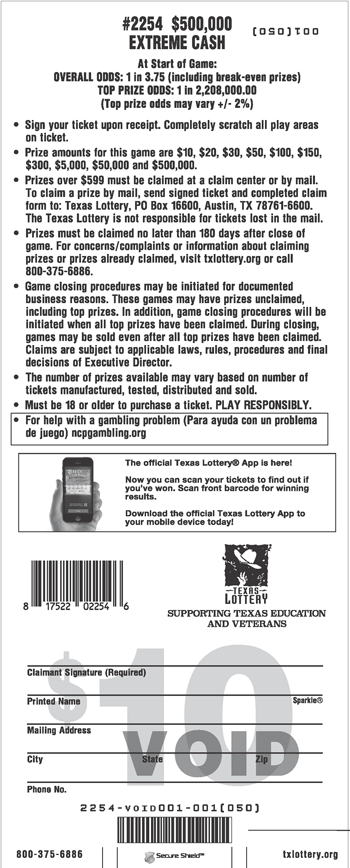 Image of Back of $500,000 Extreme Cash Ticket