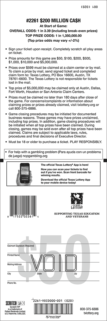 Image of Back of $200 Million Ca$h Ticket