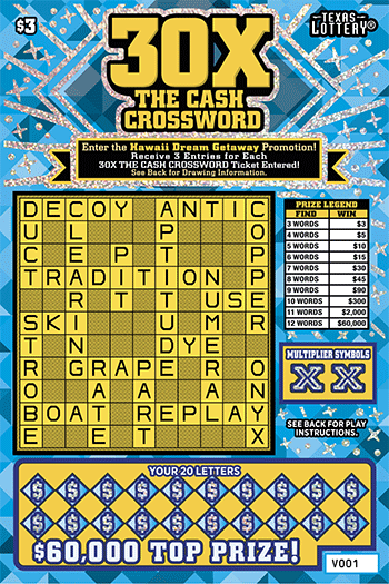 Image of Front of 30X The Cash Crossword Ticket