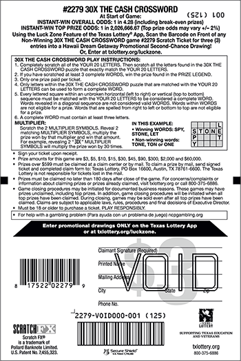 Image of Back of 30X The Cash Crossword Ticket